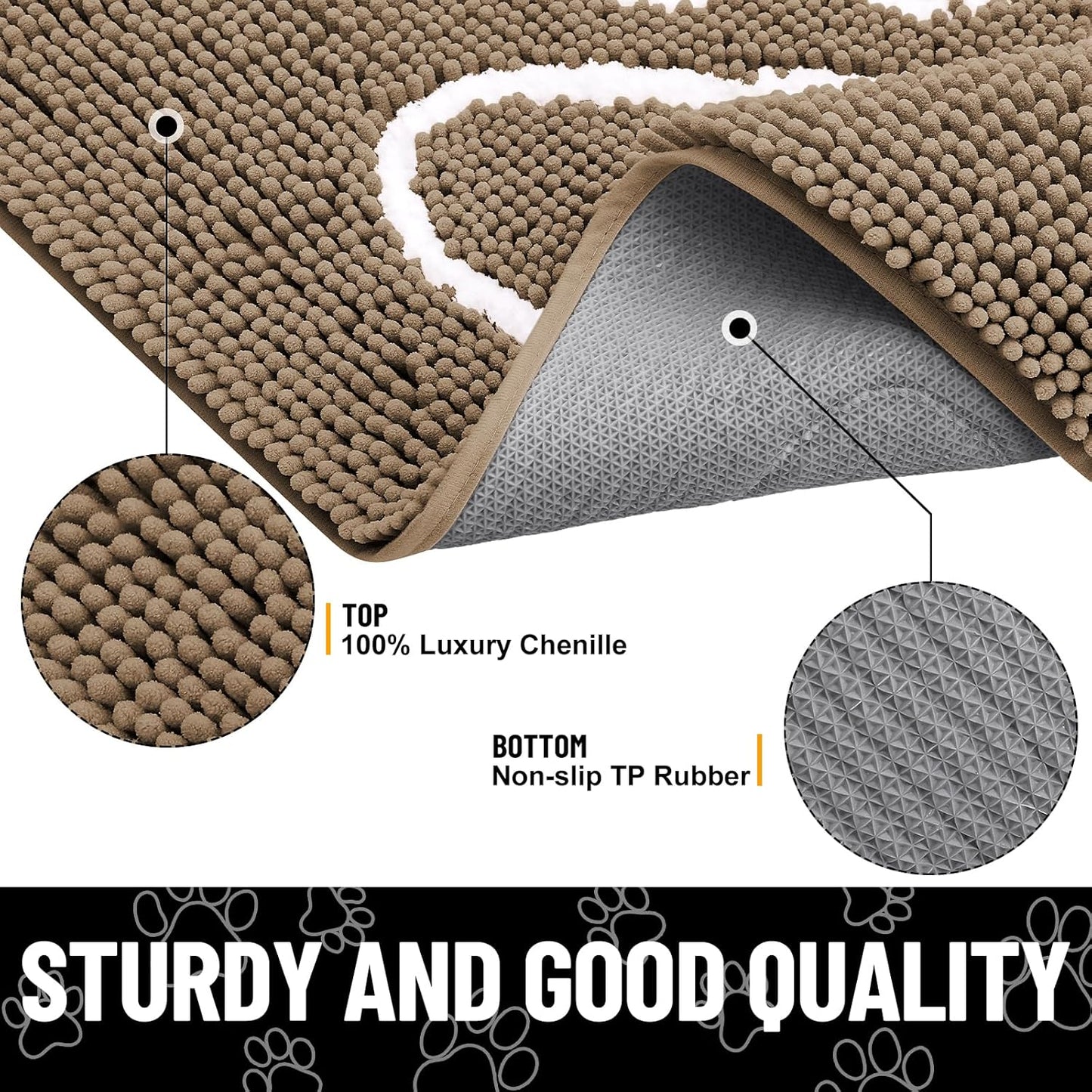 Smiry Dog Door Mat for Muddy Paws, Absorbent Dirt Trapper Non Slip Quick Dry Washable Chenille Mat for Mud Dogs, Entry Rug for Indoor and Outdoor (47x32 Inches, Camel)