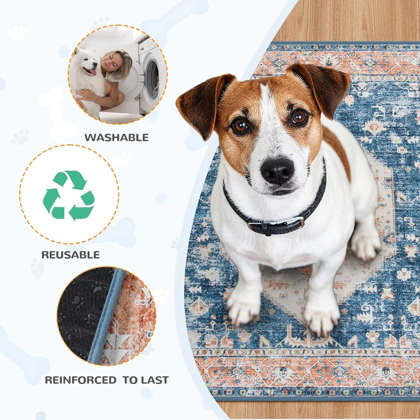 Lahome Reusable Washable Puppy Pads - 2 Pack Super Absorbent & Waterproof Dog Training Mats for Potty, Crate and Floor - Leakproof Pee Pads with Non-Slip Backing (Beige Blue, 36"x48")