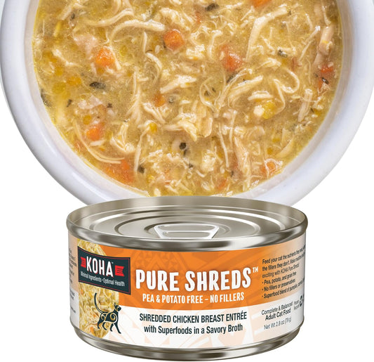 KOHA Pure Shreds Chicken Entrée for Cats, High Protein Wet Cat Food, 2.8oz Cans (Pack of 24)