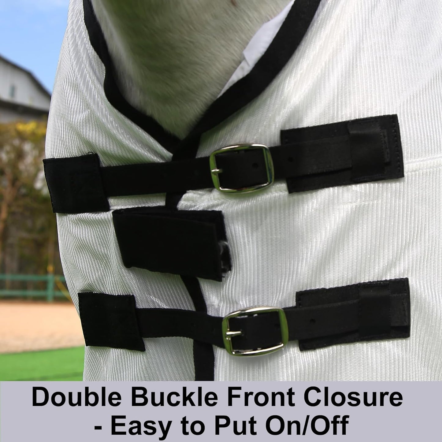 Horse Fly Sheet Equine Summer Sheets, Comfy Mesh Bug and Mosquito Protection Standard Neck - White 75"