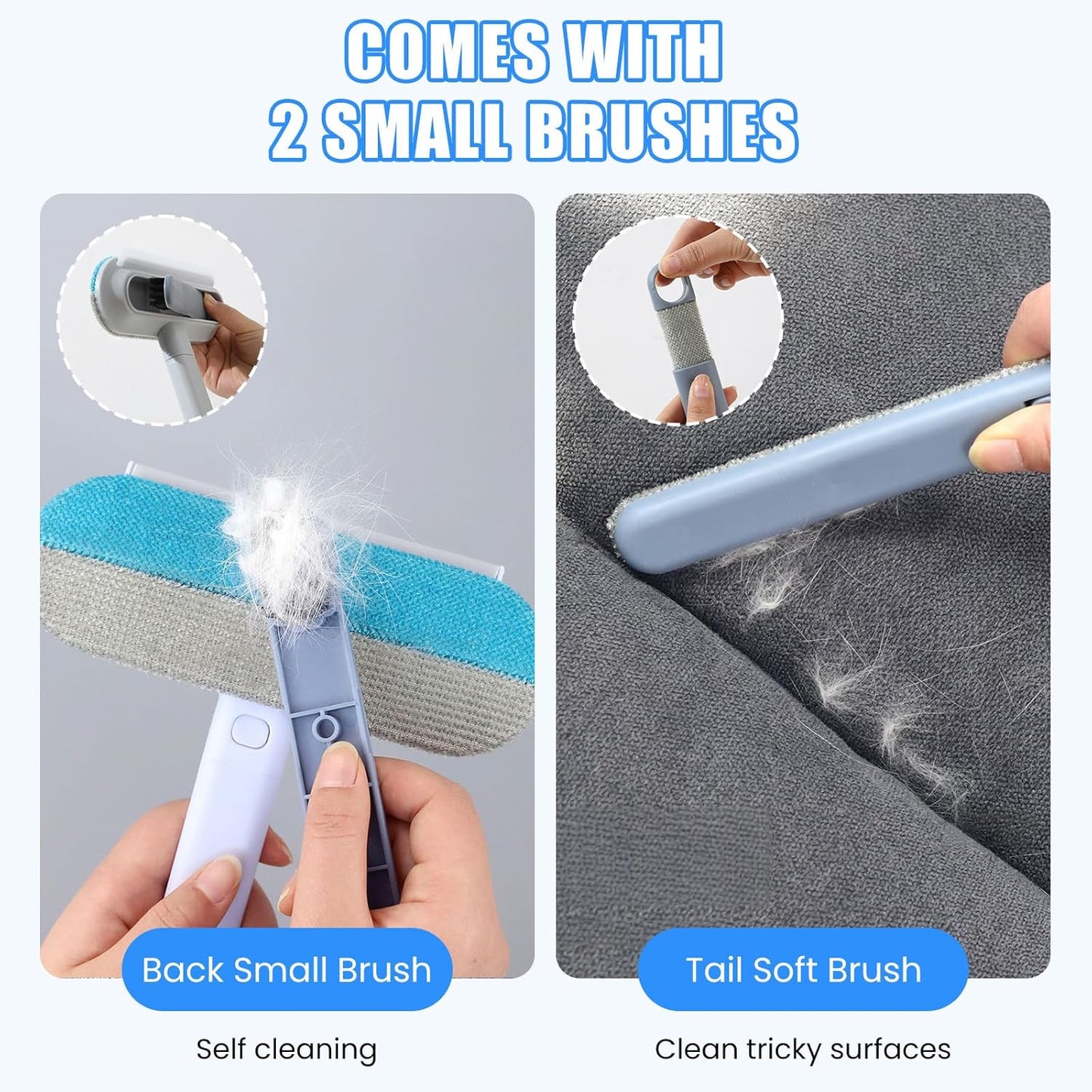 Pet Hair Removal Tool, Multifunctional Reusable Pet Hair Remover Brush for Lint, Cat & Dog Hair Remover for Couch Furniture Car Bed Window Clothes, Washable 4 in 1 Brush with Long Handle & 2 Scrapers
