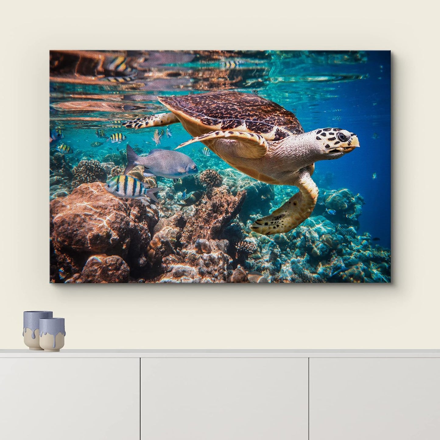 wall26 Canvas Print Wall Art Tropical Turtle Coral Reef Deep Sea Dive Nature Animals Photography Realism Rustic Scenic Landscape Wilderness Earth Colorful for Living Room, Bedroom, Office - 32"x48"