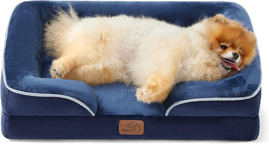 Bedsure Orthopedic Dog Beds for Small Dogs - Washable Small Dog Cat Bed Waterproof, Comfort Pet Couch Sofa with Washable Removable Cover, Pets Bed with Nonskid Bottom, Blue Navy, 24"