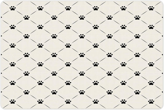 Lunarable Cat Pet Mat for Food and Water, Kitten Paw Footprints in Mirroring Marks Geometric Diamond Shapes Abstract Art Pattern, Non-Slip Rubber Mat for Dogs and Cats, 18" X 12", Beige Black