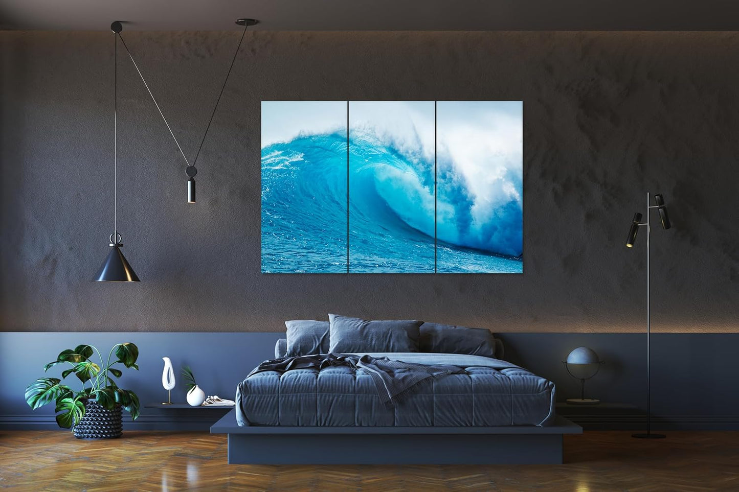 Nature Wall Art Prints - Ocean Forest Mountain Lake Canvas Landscapes - Small to Extra Large Living Room Bedroom Kitchen Bathroom Décor (Blue Ocean Wave, 31L" x 47W" - 3 Panels)