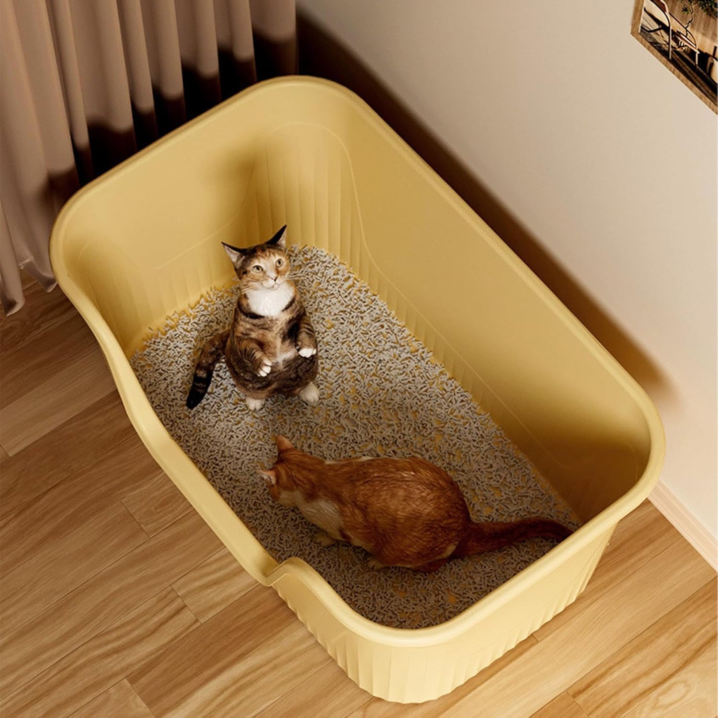 Vealind Extra Large Litter Boxes for Big Cats 31''×21''×16'', XXL Litter Boxes for Big Cats or Multiple Cats, Jumbo High Sided Litter Pan, Leak-Proof & Anti-Splashing, Easy Clean & Durable (Yellow)