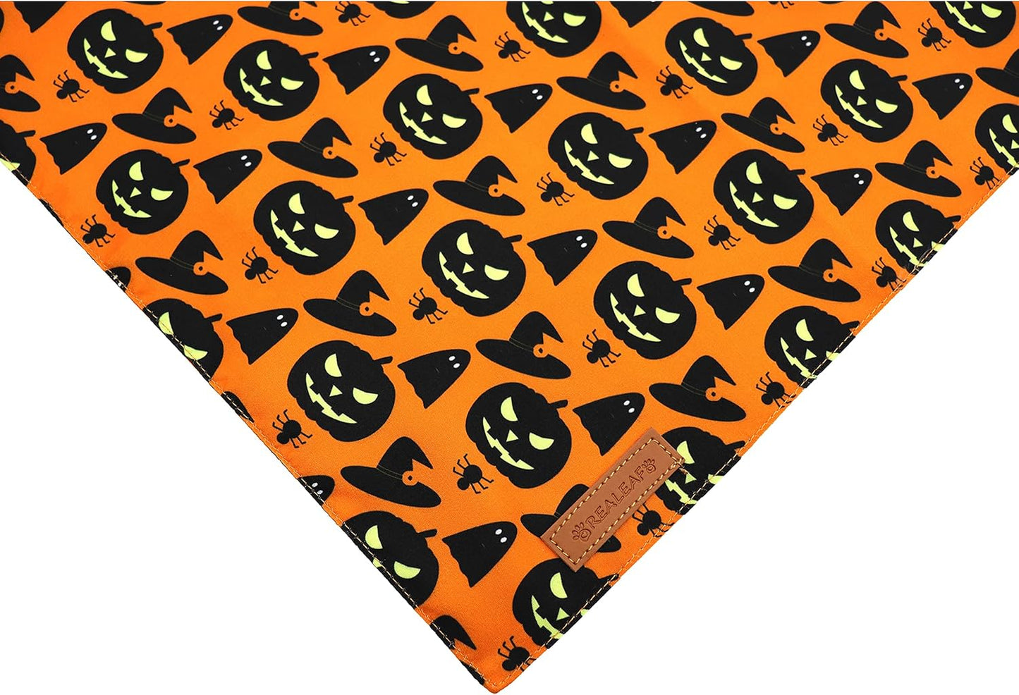 Realeaf Halloween Dog Bandanas 2 Pack, Pumpkin and Spider Web Bibs, Triangle Reversible Fall Pet Scarf, Premium Durable Fabric, Adjustable Fit (Large)
