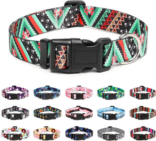 Mercano Adjustable Dog Collar - Special Design Patterns, Soft Nylon Comfortable Durable Pet Collar for Small Medium Large Dogs (XS, Ethnic Green)