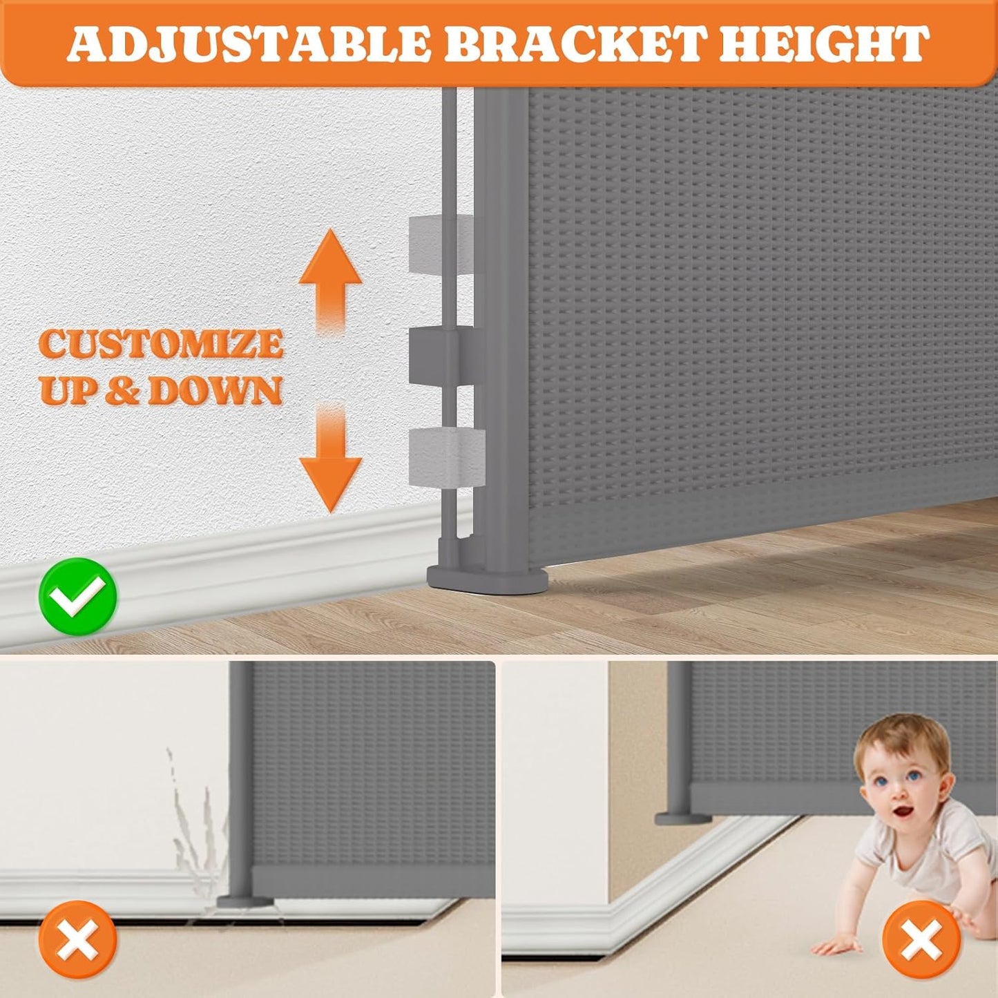 Upgrade 200" Retractable Baby Gates Extra Wide with Reinforced Strips, Mesh Retractable Dog Gate for Garage, 41" Tall Retractable Gate Indoor Outdoor for Pet and Baby-Grey