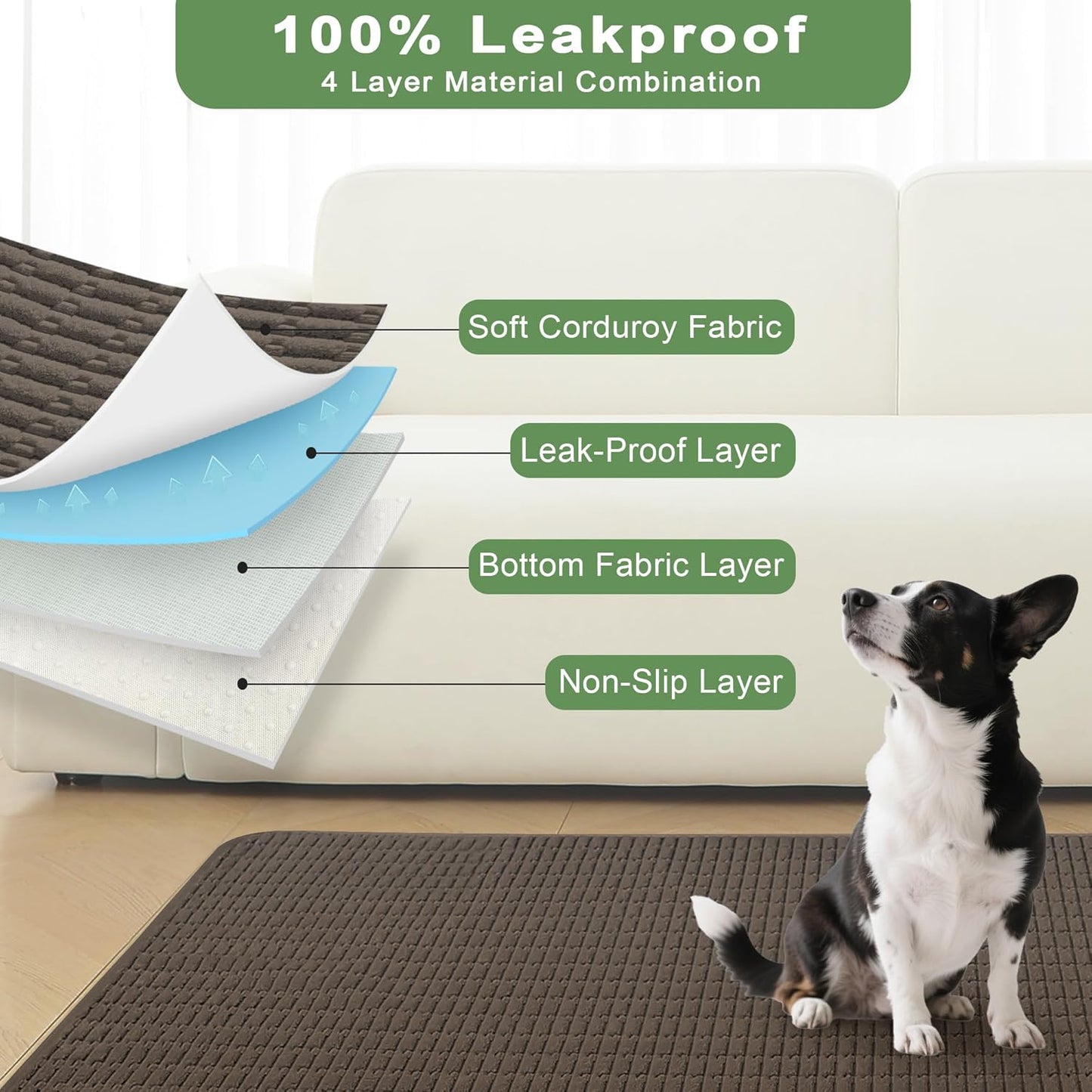 Washable Pee Pads for Dogs, Reusable Puppy Pads Dog Pads, Non-Slip Dog Pee Pads, Leak-Proof Pet Pee Pads Wee Wee Pads for Dogs. (Coffee, 18"x24"(Pack of 2))