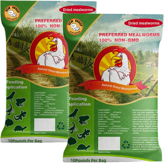 UCM Group 20LB Dried Mealworms for Wild Birds, Chickens, 100% Non-GMO,High Protein, 2 Packs
