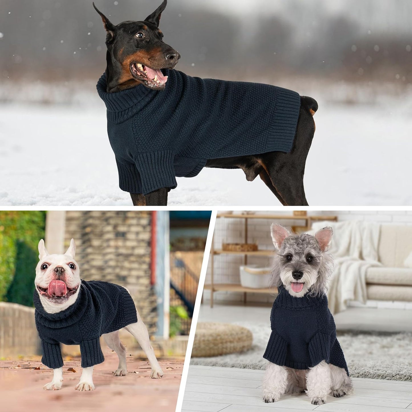 cyeollo Small Dog Sweater, Warm Turtleneck Sweaters for Small Dogs Boy, Knit Doggy Sweatshirt with Sleeves Fall Winter Pullover Cold Weather Dog Clothes for Indoor & Outdoor Wear, Navy S