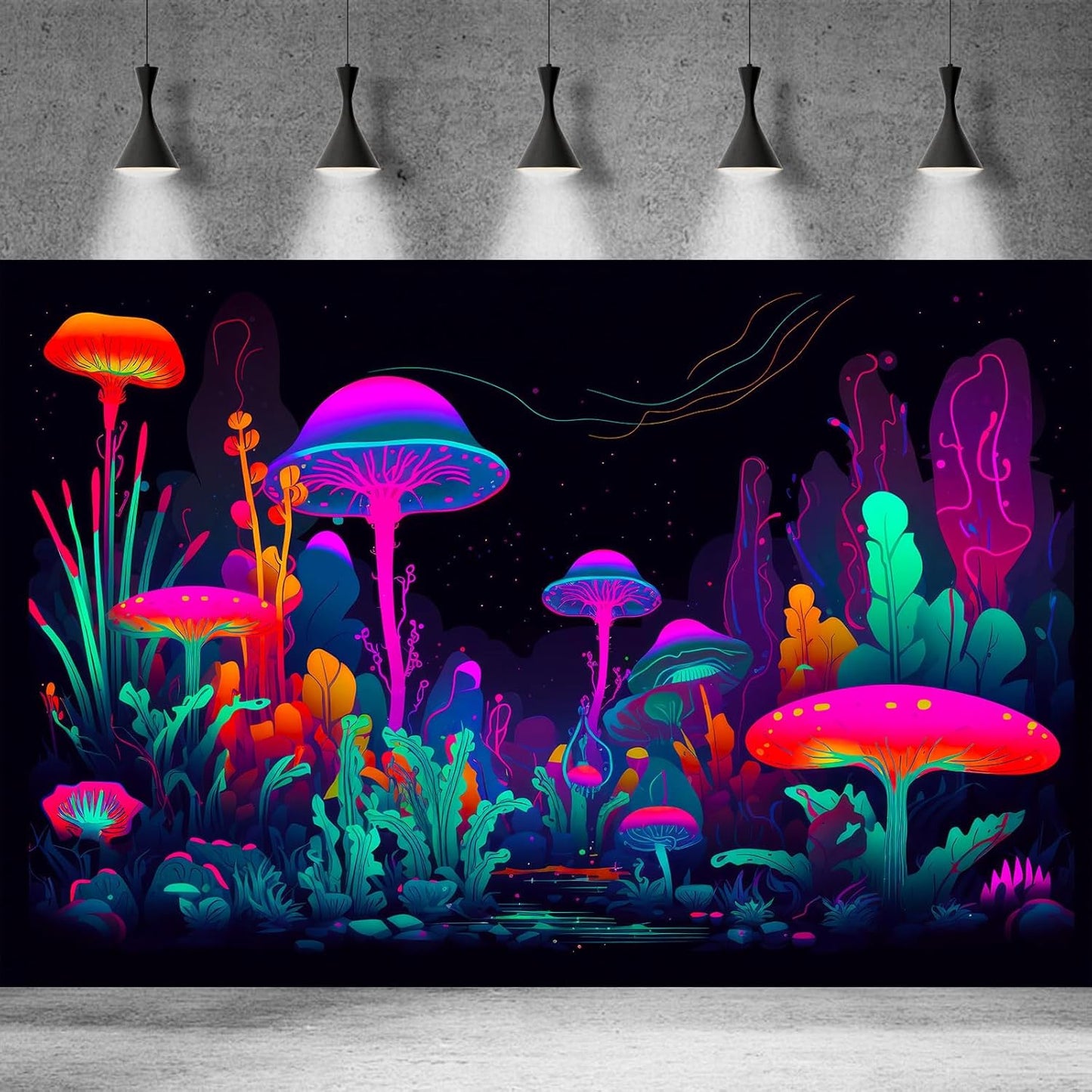 Mushrooms Aquarium Background Mushrooms in Dark Forest with Bright Colors Terrarium Background Tranquil Lake Cartoon Style Aquatic Plants Fish Tank Backdrop Poster Decorations Wallpaper Decor 72x16in