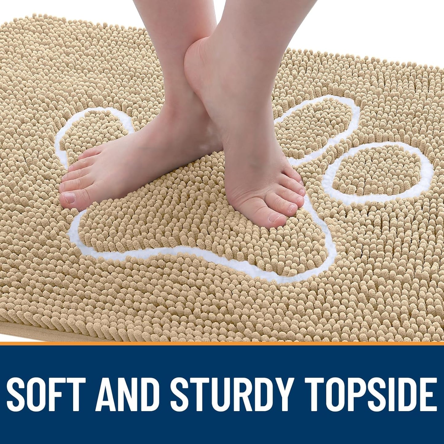 OLANLY Door Mat for Muddy Dog Paws 47x24, Ultra Absorbent Chenille Mud Doormat with Paw Print Design, Non-Slip Washable Doormat for Indoor Entryway, Quick-Dry Pet Bed Mats for Dirty Dogs, Beige