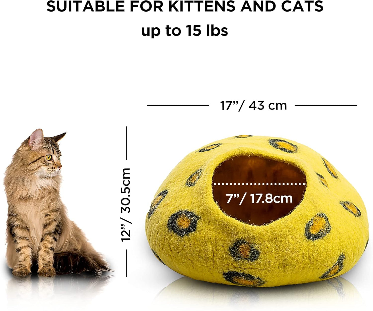 Woolygon Premium Felt Cat Cave Bed - Polka Dot Series - Wool Kitty Beds Handcrafted Kitten Caves Bed for Indoor Cats - Eco-Friendly Merino Wool, Foldable Cat Hideaway Cat Houses Pod