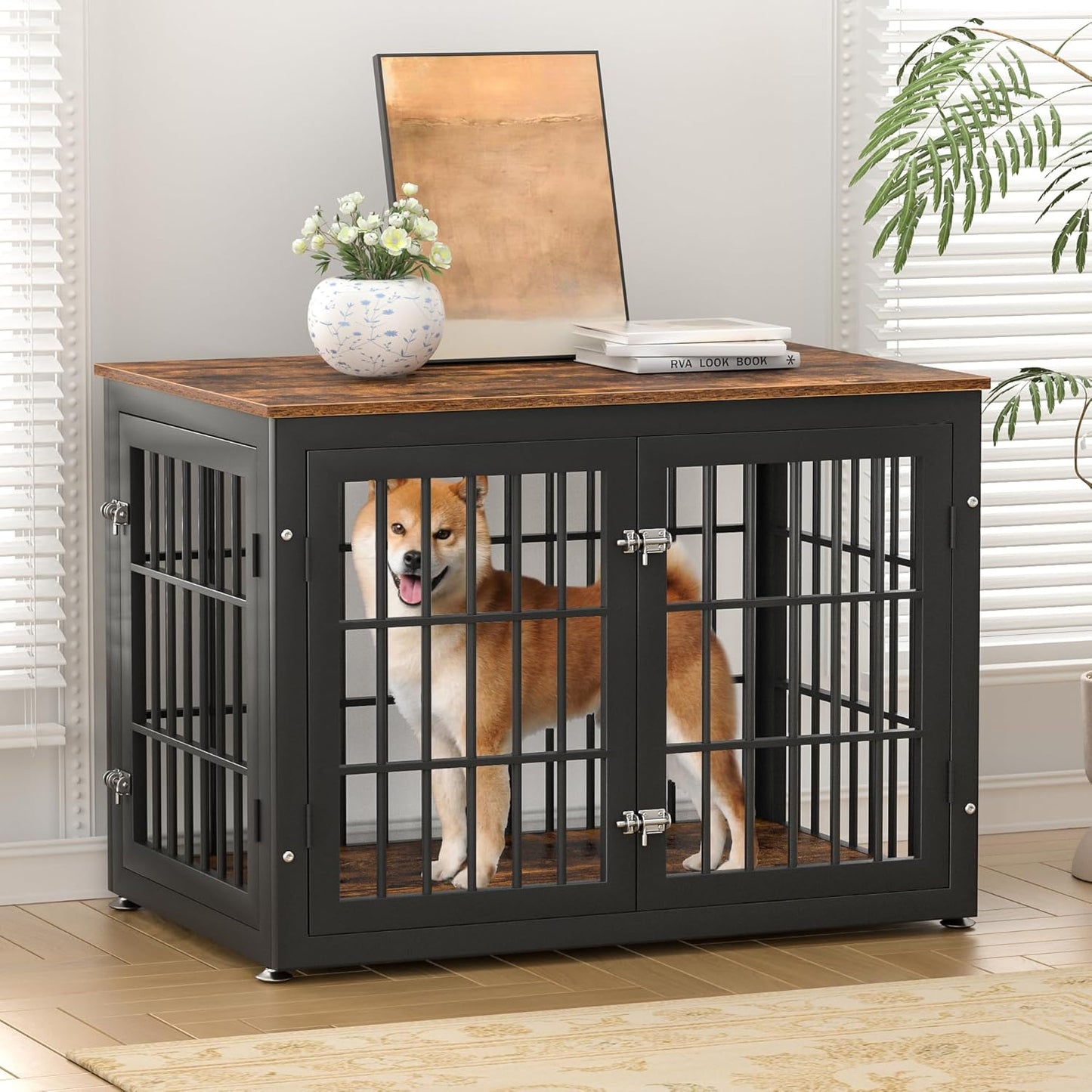 38 Inch Heavy Duty Dog Crate Furniture for Large and Medium Dogs, Decorative Pet House End Table, Wooden Cage Kennel Furniture Indoor, Rustic Brown