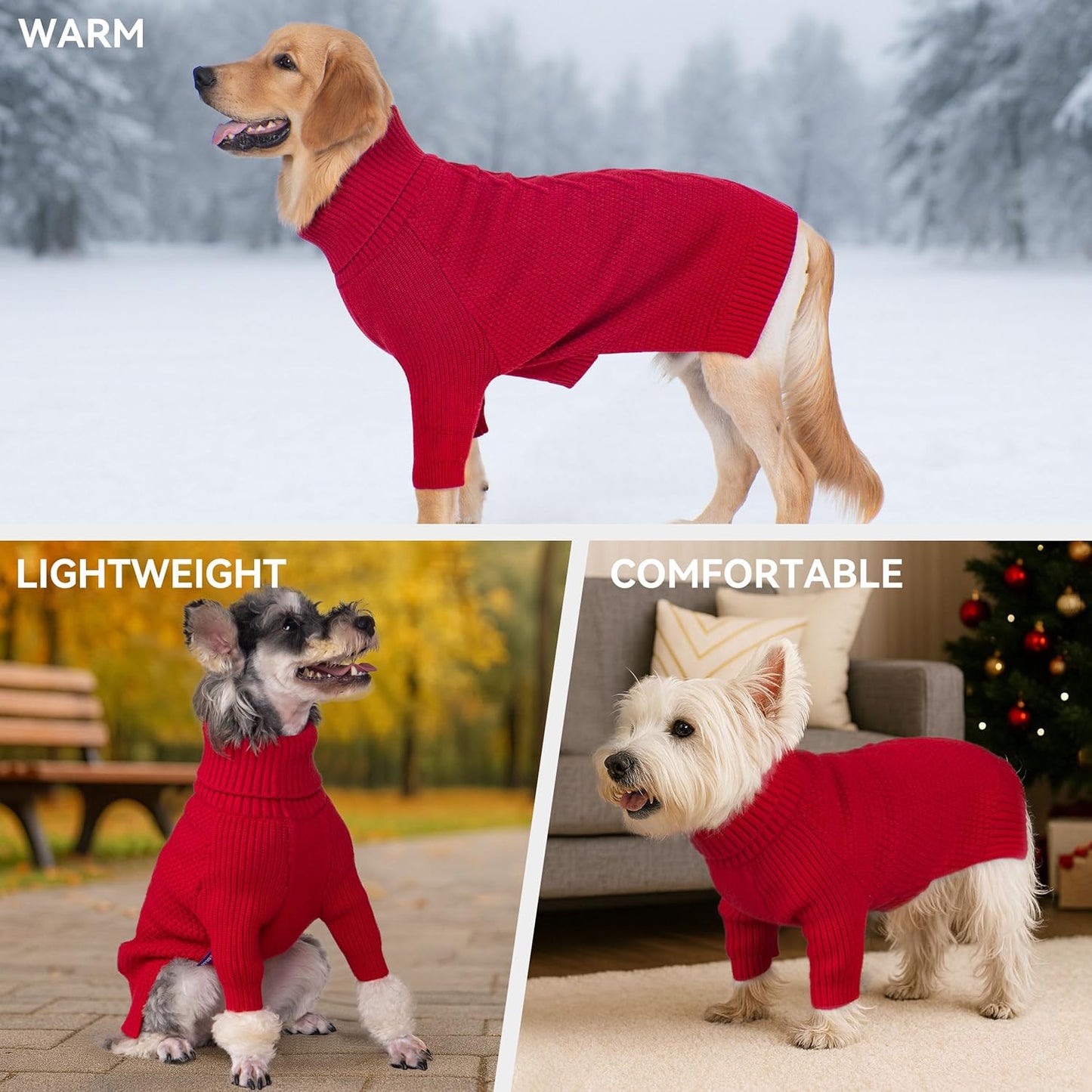 cyeollo Warm Small Dog Sweater, Knit Cold Weather Doggy Sweaters for Small Dogs Girl Pullover Winter Dog Clothes with Turtleneck for Indoor & Outdoor Wear, Red M