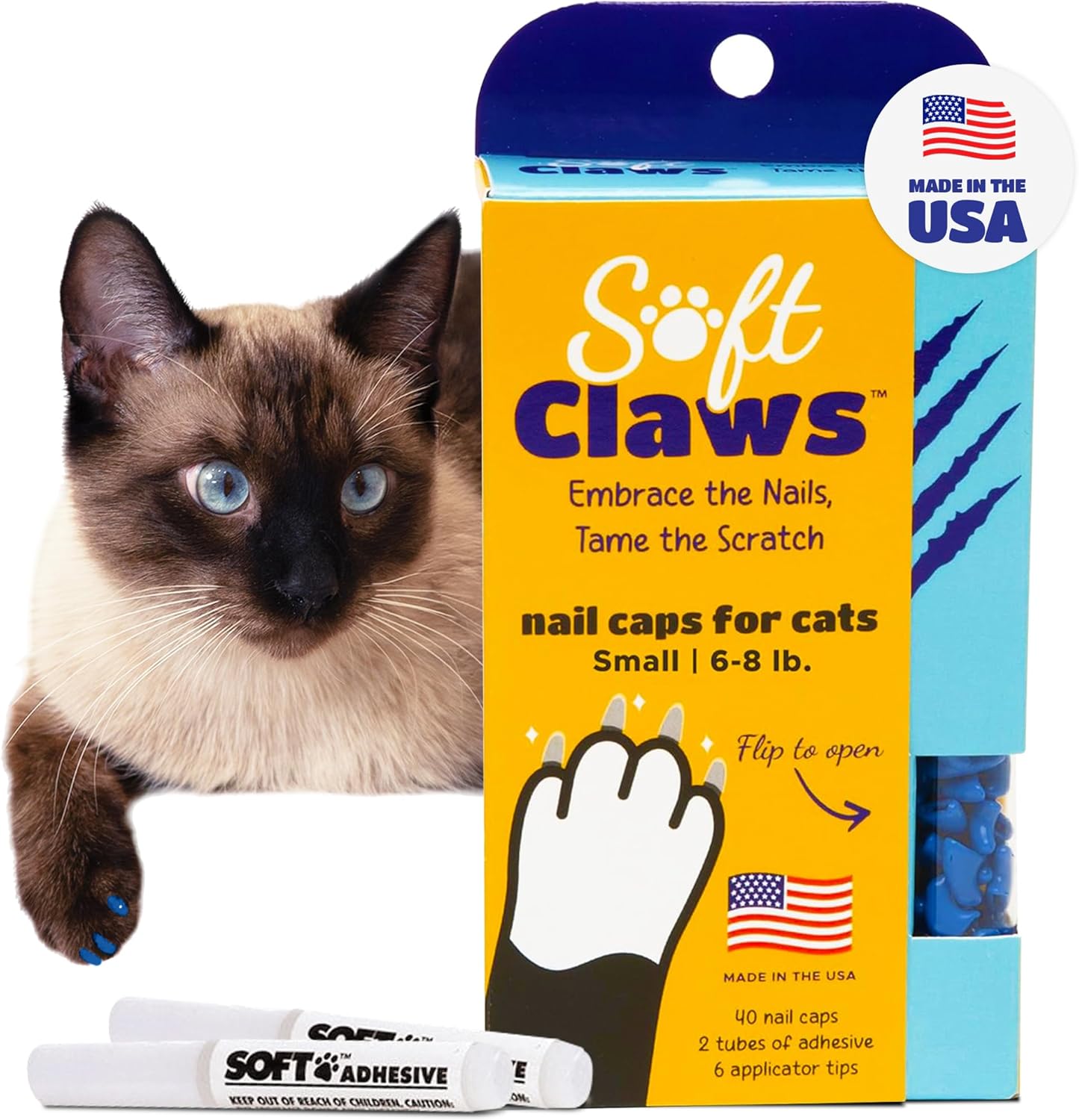 Soft Claws Cat Nail Caps for Small Cats – (40 Caps, Pink Sparkle) - Veterinarian-Developed | Protects Furniture & Skin - Easy to Apply, Long-Lasting Anti-Scratch Soft Cat Claw Covers