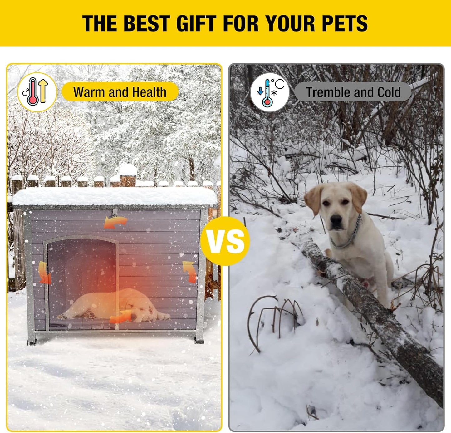 Aivituvin Dog House with Insulated Liner, Outdoor Indoor Weatherproof Dog House for Winter, Suitable for Small & Medium & Large Dogs with Unique All-Around Iron Frame(Grey)