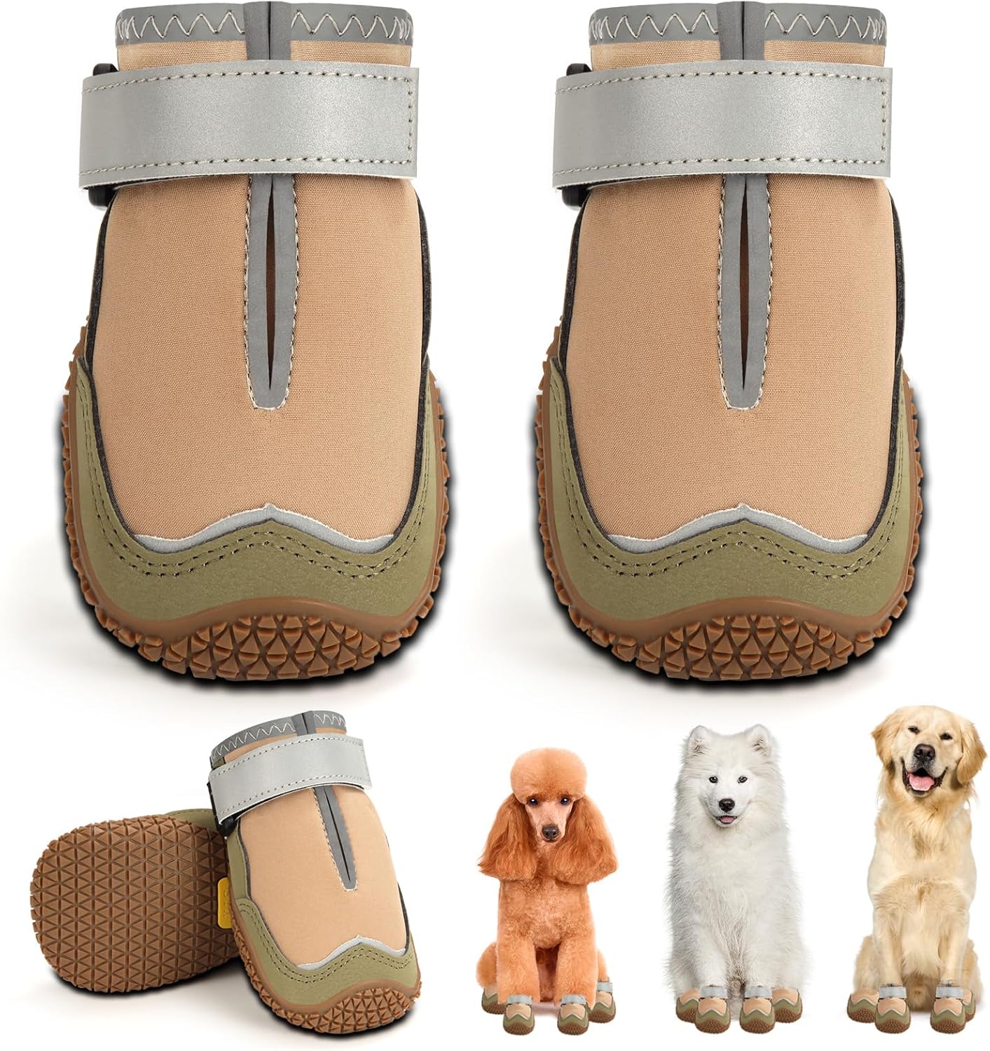 Hcpet Dog Boots for Large Dogs, Dog Shoes for Hot Pavement Winter Snow, Paw Protector Dog Booties Designed for Comfort and Breathability, Outdoor Booties for Small Medium Dogs for Hiking Brown Size 3
