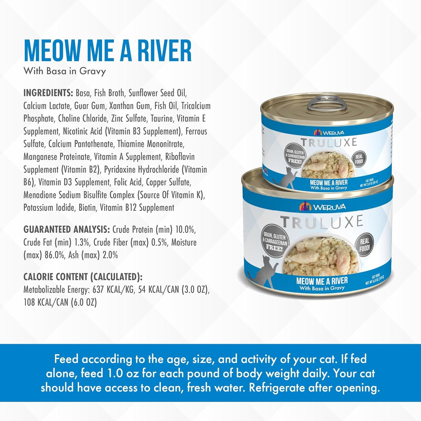 Weruva Truluxe Cat Food, Meow Me A River with Basa in Gravy, 3Oz Can (Pack of 24)