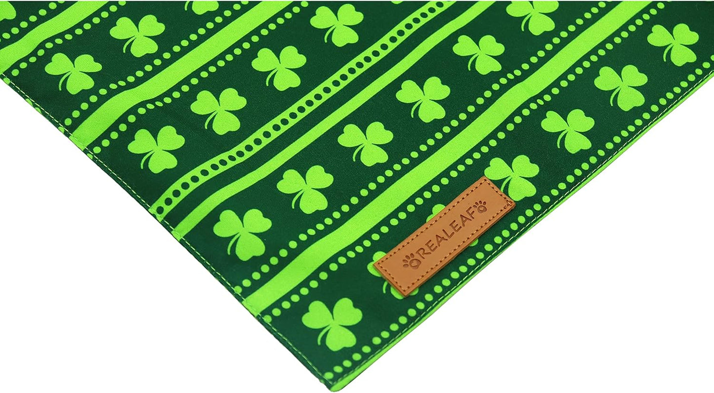 Realeaf St. Patrick's Day Dog Bandanas 2 Pack, Reversible Green Shamrock Pet Scarf for Boy and Girl, Premium Durable Fabric, Holiday Bandana for Large and Extra Large Dogs (X-Large)