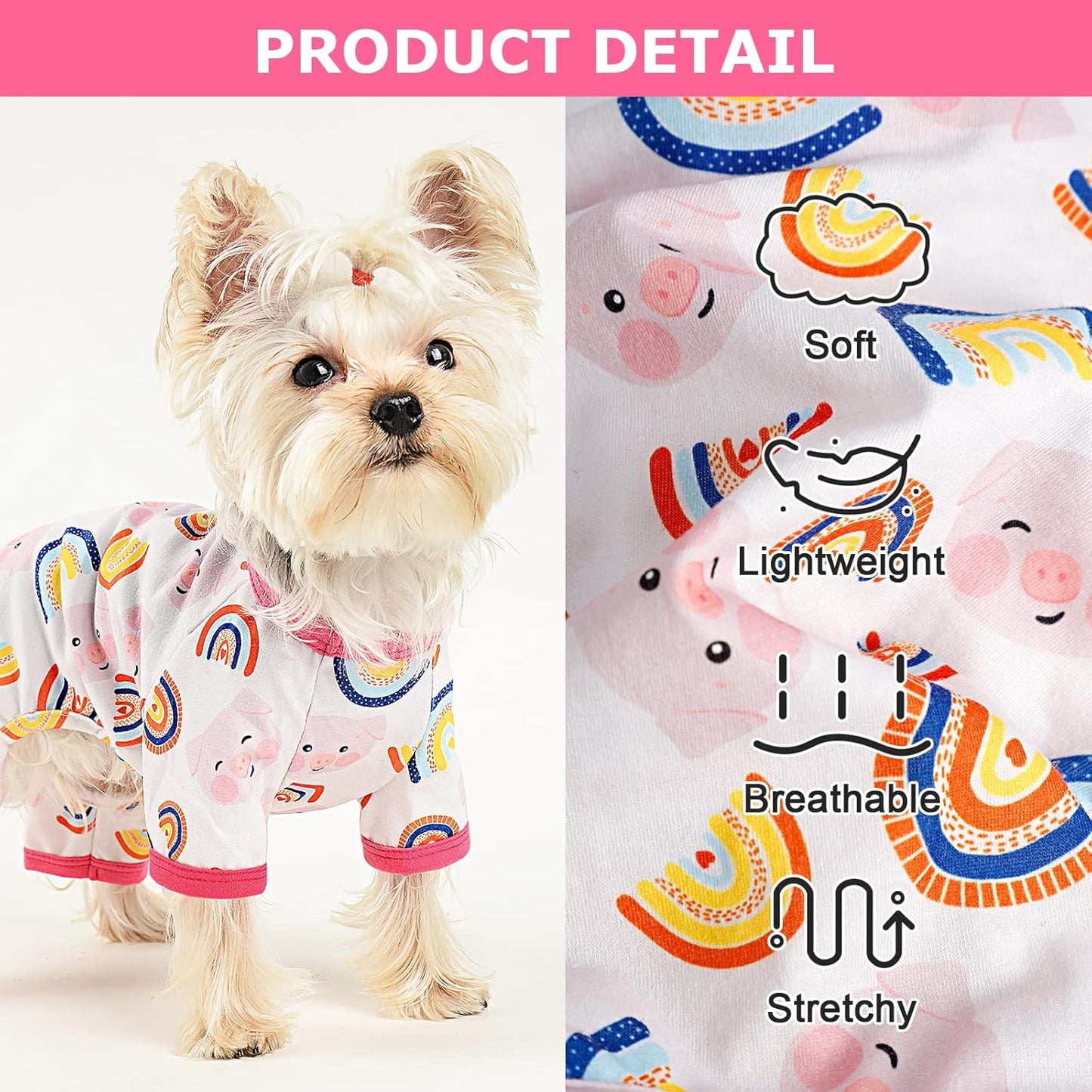 Dog Pajamas Pjs Summer Fall Dog Clothes for Small Dogs Girl - Boy - Medium Size Dogs, Soft Stretchy Puppy Clothes Doggie Onesies Cat Pet Jammies Outfit, Pink