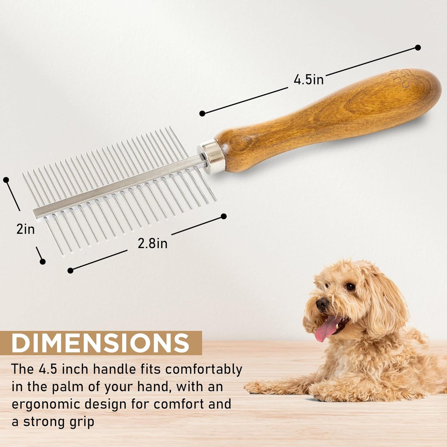 Takavu Double-Sided Metal Pet Comb for Dogs & Cats - Stainless Steel Teeth for Detangling, Removing Loose Hair & Flea Check - Grooming Tool