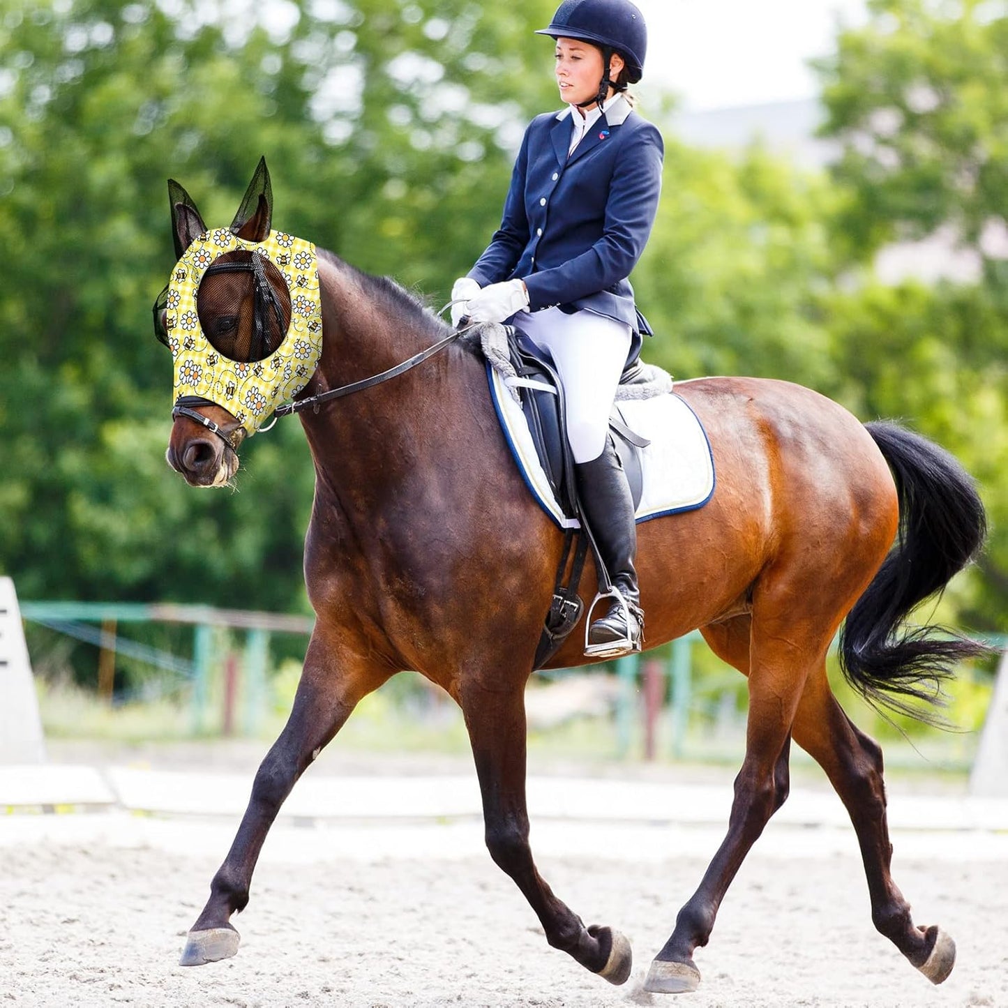 Qualirey12 Pieces Horse Fly Mask Bulk Comfortable Elasticity Mask for Horses with Ears Net UV Protection Breathable Horse Supplies Face Covering for Horse Pony and Foal (Flower Patterns, Medium)