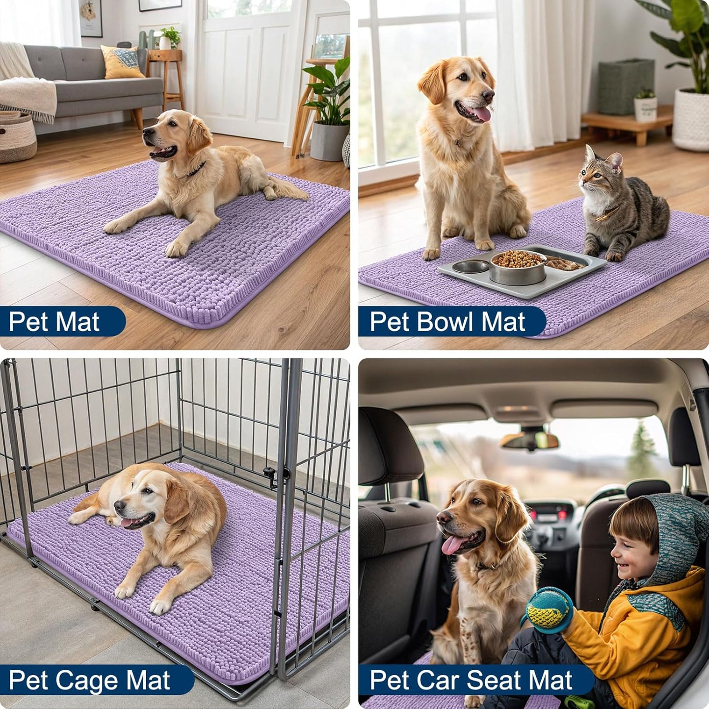 Smiry Dog Door Mat for Muddy Paws 30x20, Absorbs Moisture and Dirt Doormat, Non-Slip Washable Quick Dry Chenille Front Door Mat Indoor Entrance, Entryway Carpet for Inside Floor, Lavender