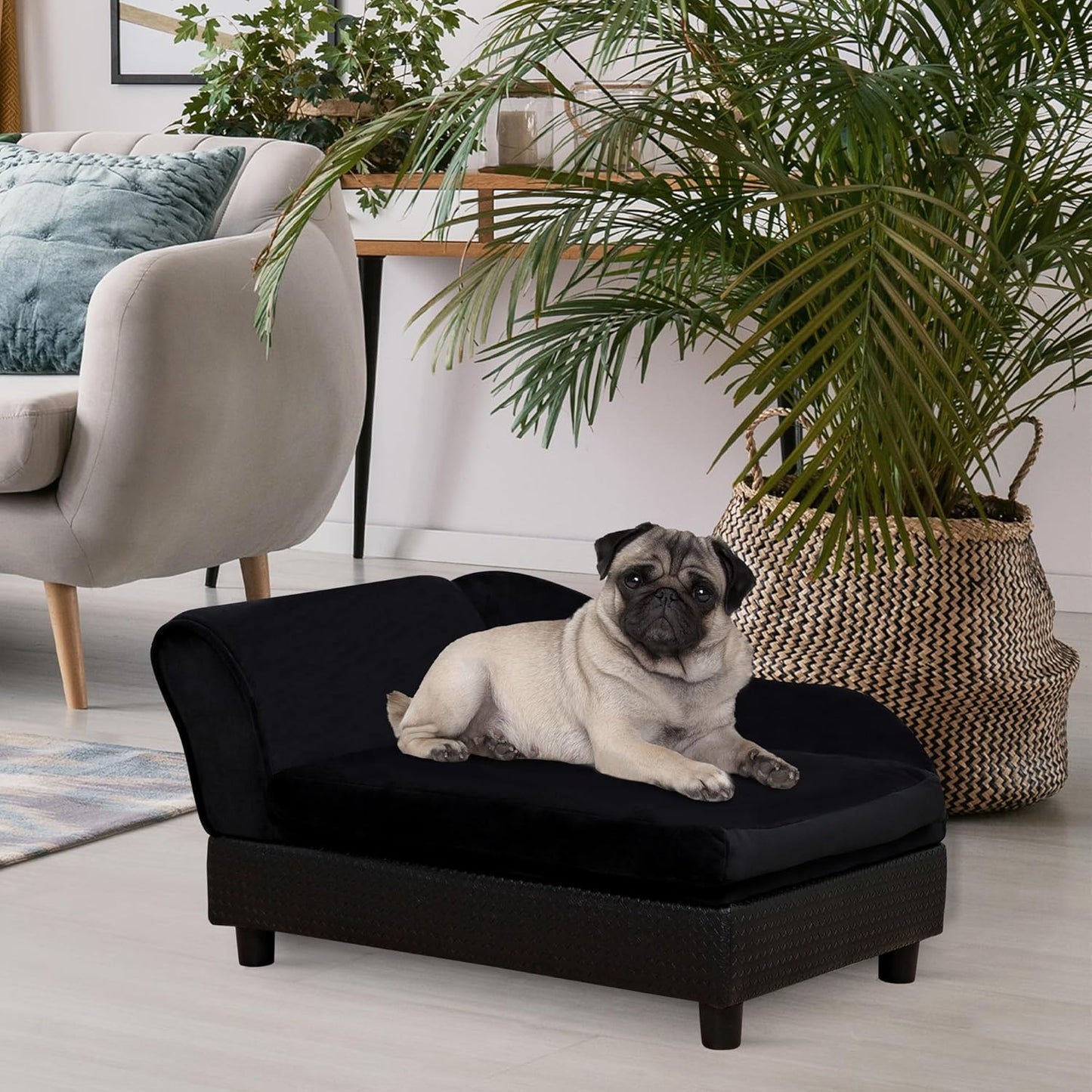 PawHut Luxury Fancy Dog Couch with Hidden Storage, Small Dog Sofa Bed with 2" Soft Foam, Modern Pet Furniture for Puppies & Little Breeds, Black