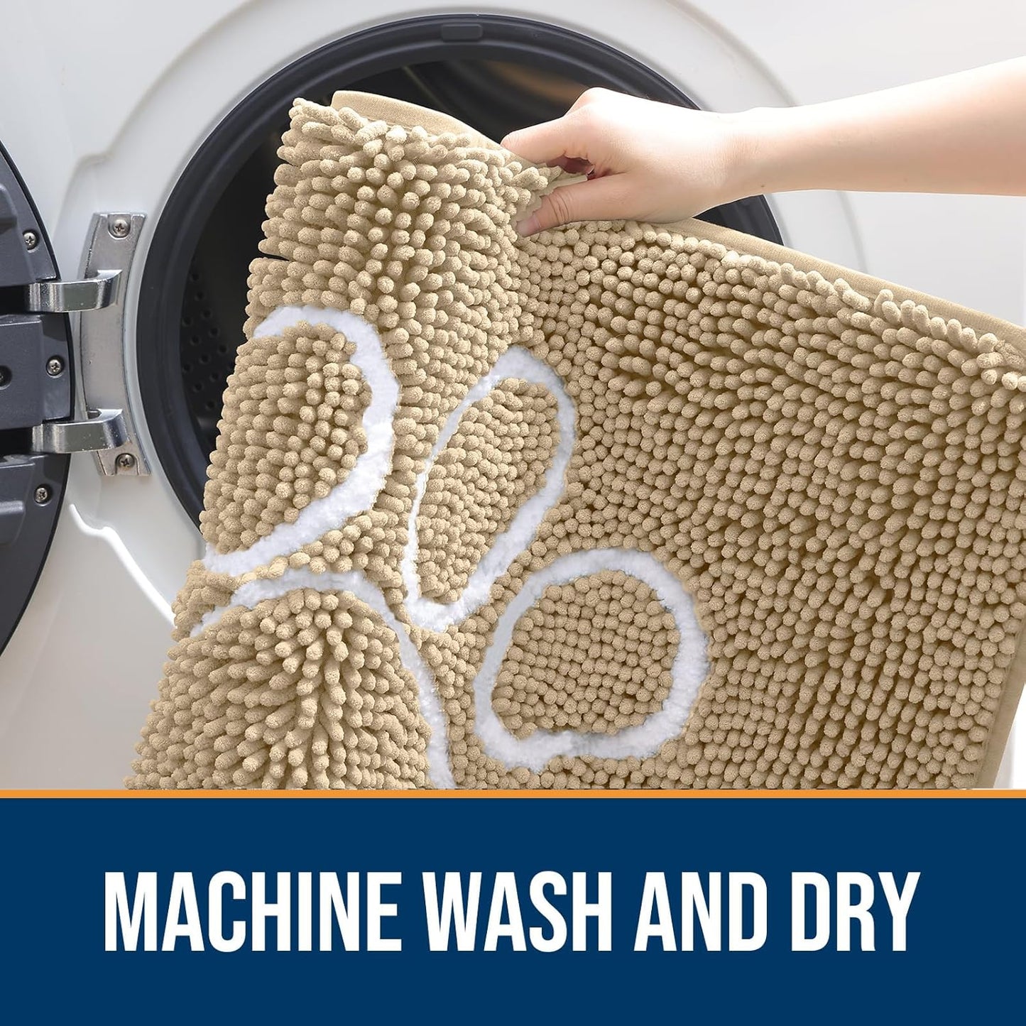 OLANLY Door Mat for Muddy Dog Paws 48x30, Ultra Absorbent Chenille Mud Doormat with Paw Print Design, Non-Slip Washable Doormat for Indoor Entryway, Quick-Dry Pet Bed Mats for Dirty Dogs, Beige