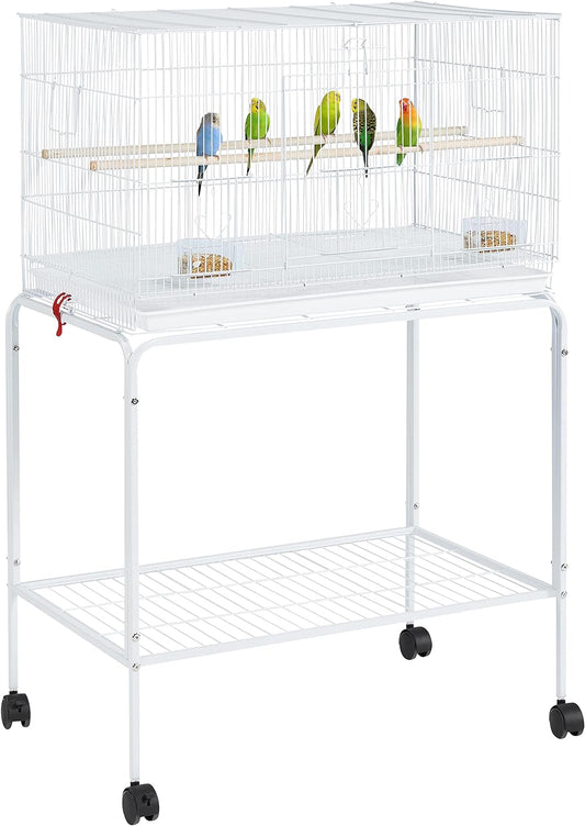Yaheetech 47-inch Flight Bird Cages for Parakeets Cockatiels Conures Budgies Finches Lovebirds Canaries Parrots Breeding Birdcage with Detachable Rolling Stand, White