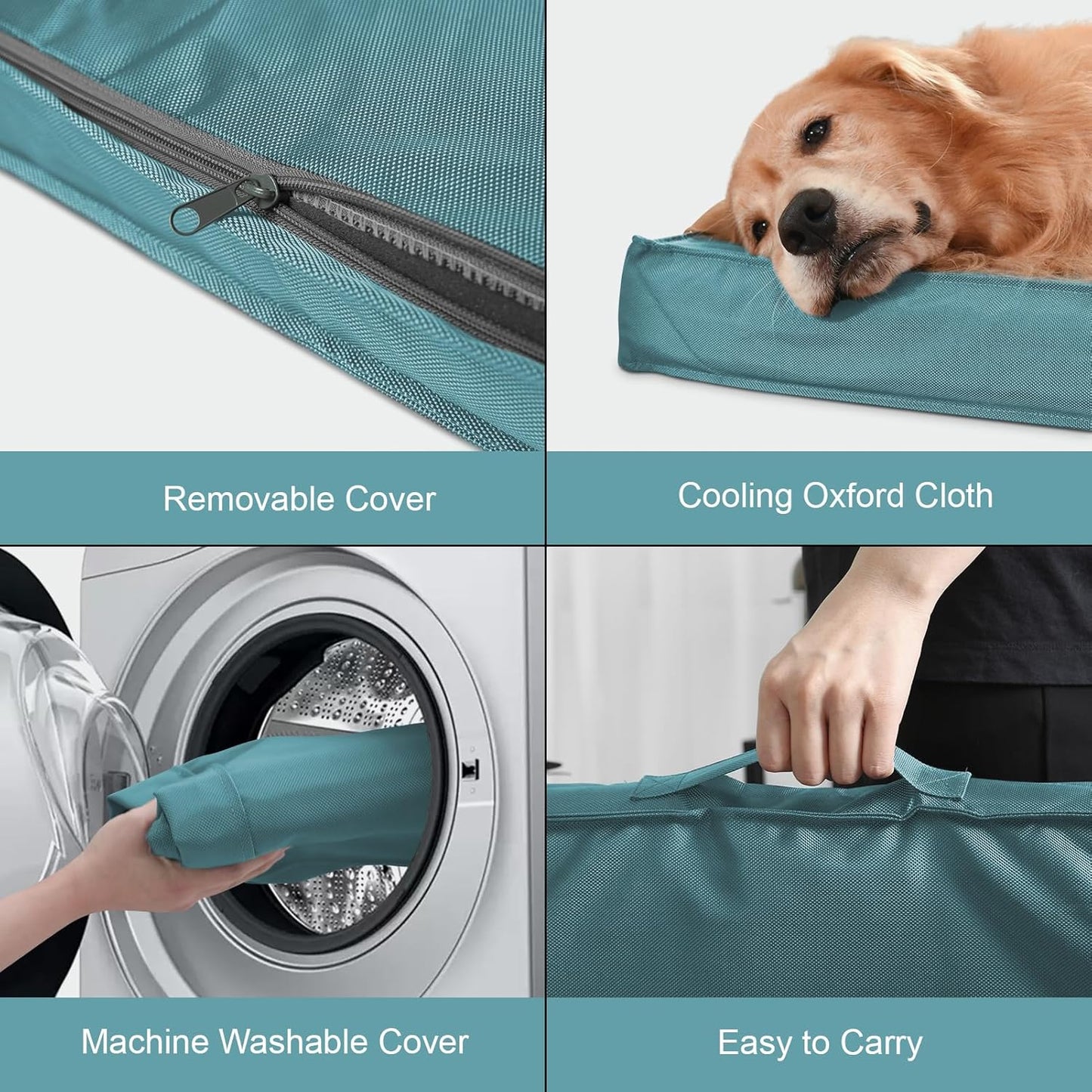 Outdoor Extra Large Dog Crate Bed, Big Waterproof Dog Bed for Large Dogs, Orthopedic Egg Foam Pet Bed Mat with Removable Cooling Cover, Light Blue