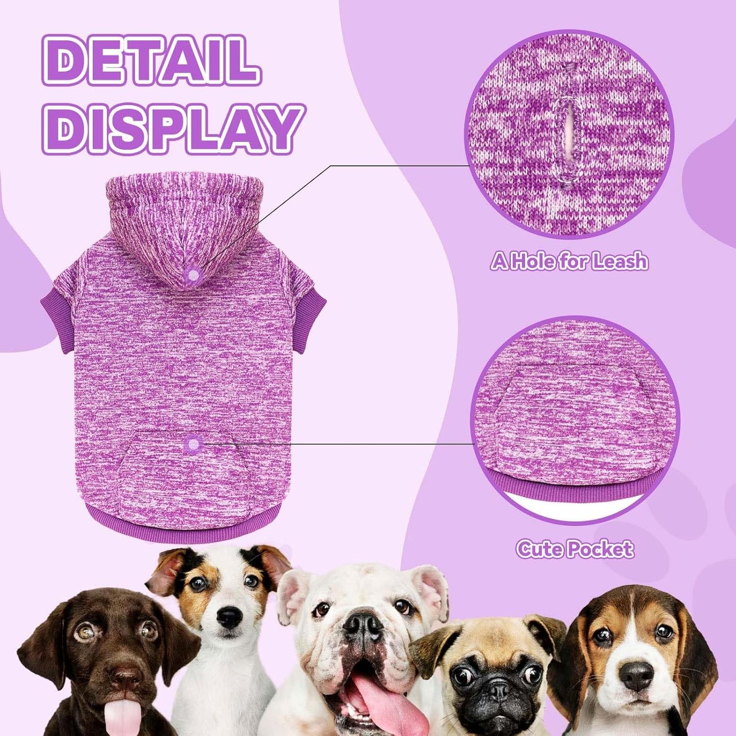 Dog Sweaters for Small Dogs Hoodie Fleece Dog Sweater Soft Clothes Sweatshirt with Pocket Hoodie for Small Dogs Puppy Sweater(Purple&S)
