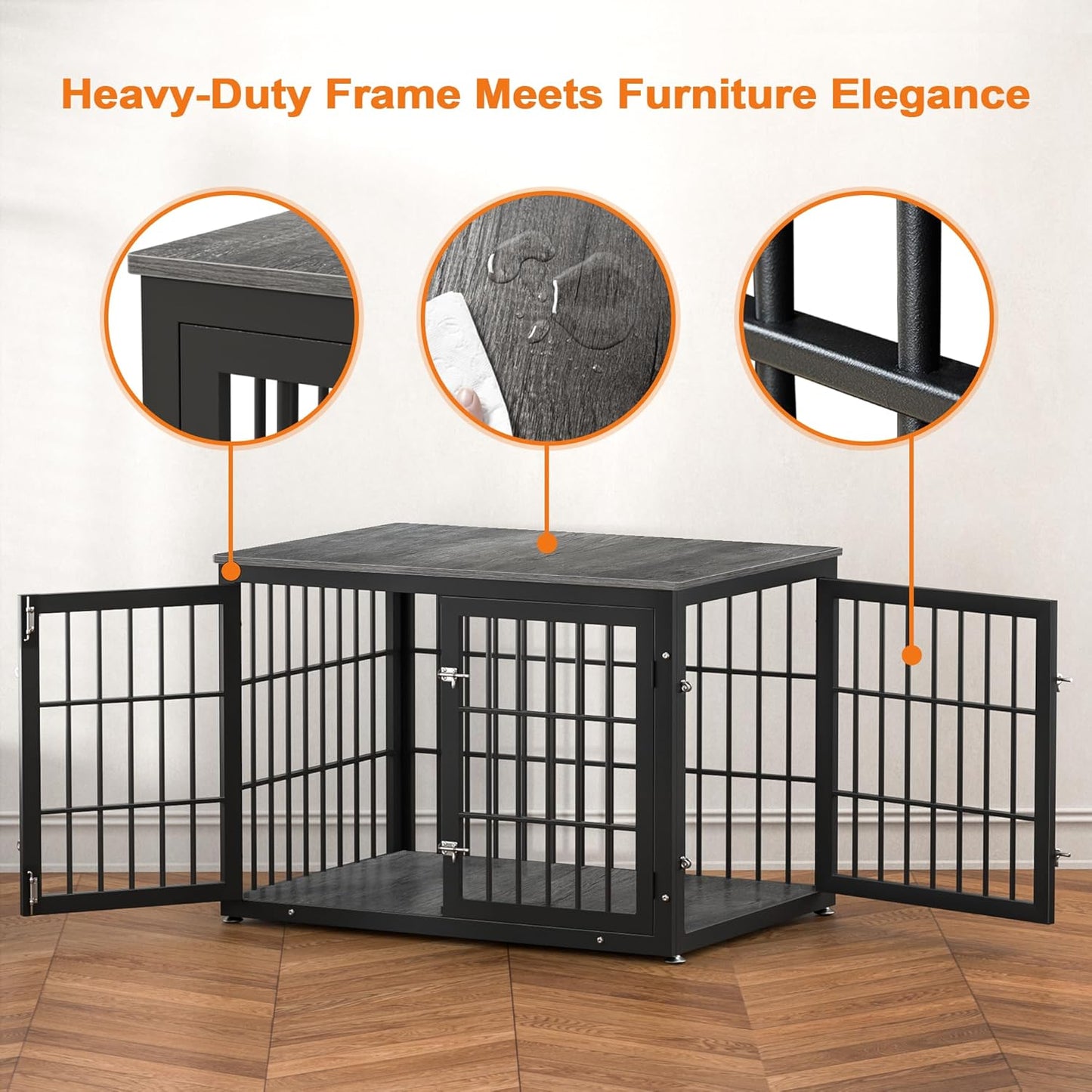 42 Inch Heavy Duty Dog Crate Furniture for Large and Medium Dogs, Decorative Pet House End Table, Wooden Cage Kennel Furniture Indoor, Gray