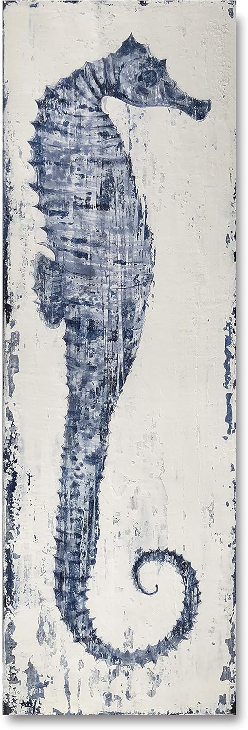 Yihui Arts Seahorse Wall Art Hand Painted Costal Paintings Blue Pictures Canvas Artwork for Living Room Bedroom Decoration