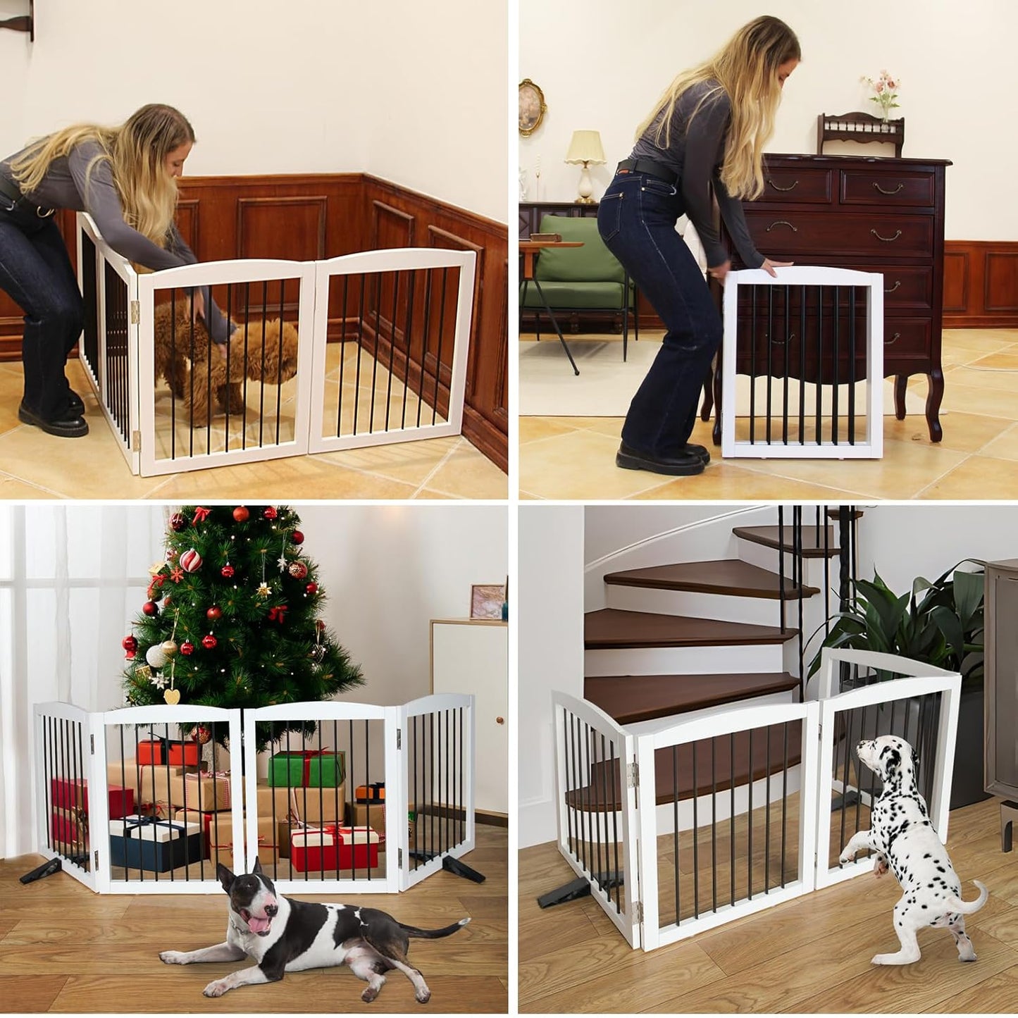Freestanding Panel Dog Gate for Indoor, Doorways,Stairs, or Hallways,Foldable Wooden Dog Gates for House,Pet Gate for Dogs,Dog Fence, Puppy Gate,Support Feet Included,32 "Height-6 Panels,White