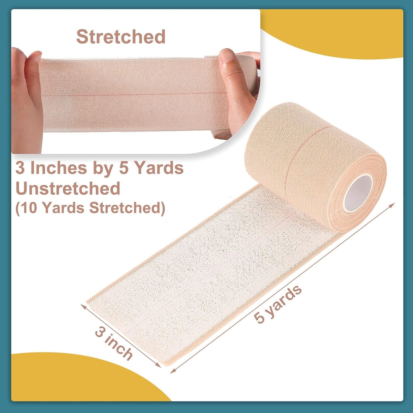 4 Rolls Elastic Tape Adhesive Elastic Tape Self Adhesive Bandage Wrap Flexible Stretch Bandages for Sports Ankle, Knee and Wrist Sprains Animal Pets, 5 Yard (3 Inch in Width)
