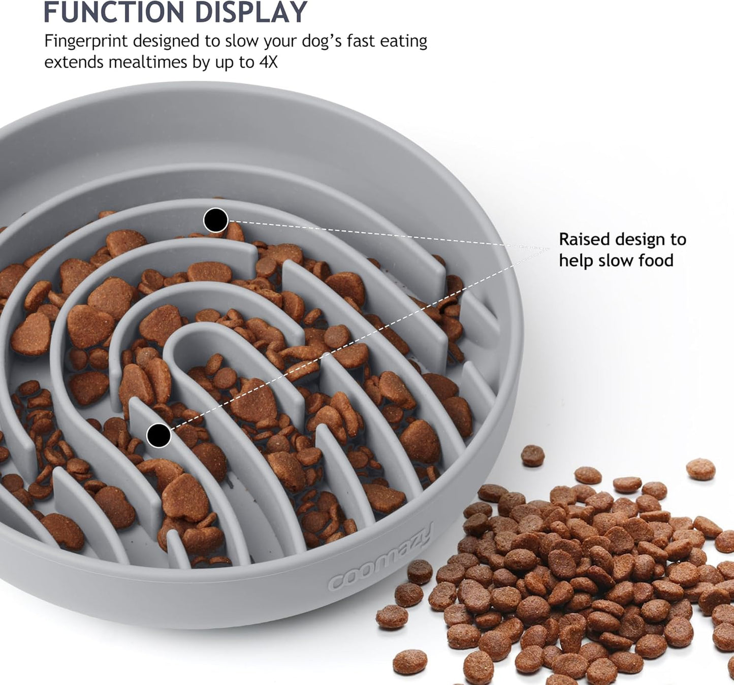 Coomazy Large Silicone Slow Feeder Dog Bowls, Interactive Puzzle Toy for Pets Food Training, Keeps Dogs Busy, Prevents Puppy Overeating (Smoke Gray, Large: 3.2Cup)