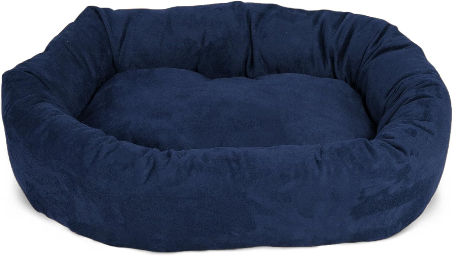 Majestic Pet 24 Inch Suede Calming Dog Bed Washable 24x19x7 (Inch) – Cozy Soft Round Donut Dog Bed with Spine Support for Dogs to Rest their Head - Round Pet Bed Small – Navy