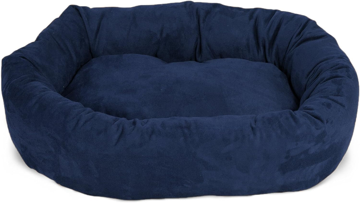 Majestic Pet 40 Inch Suede Calming Dog Bed Washable 40x29x9 (Inch) – Cozy Soft Round Donut Dog Bed with Spine Support for Dogs to Rest Their Head - Pet Bed Large – Navy