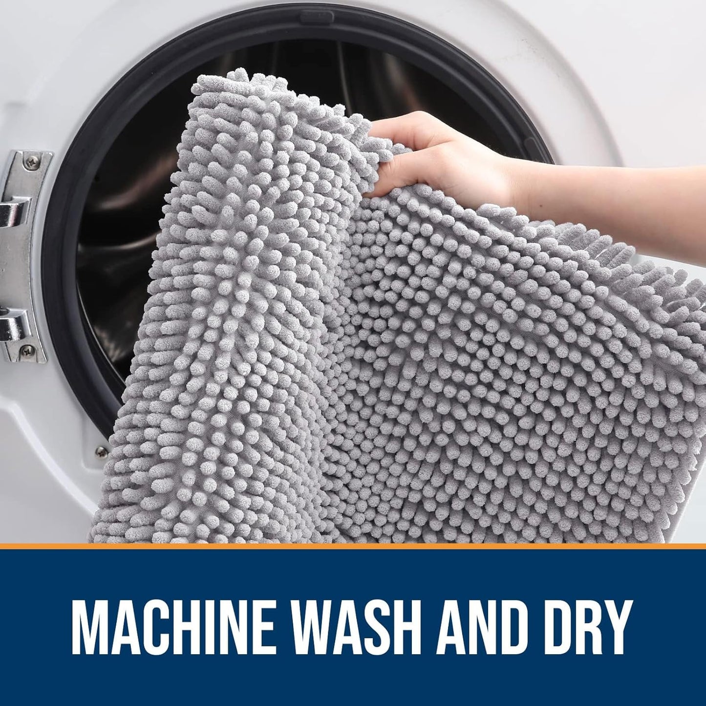 OLANLY Dog Door Mat for Muddy Paws 34x21, Absorbs Moisture and Dirt, Absorbent Non-Slip Washable Doormat, Quick Dry Chenille Mud Mat for Dogs, Entry Indoor Entryway Carpet for Inside Floor, Light Grey