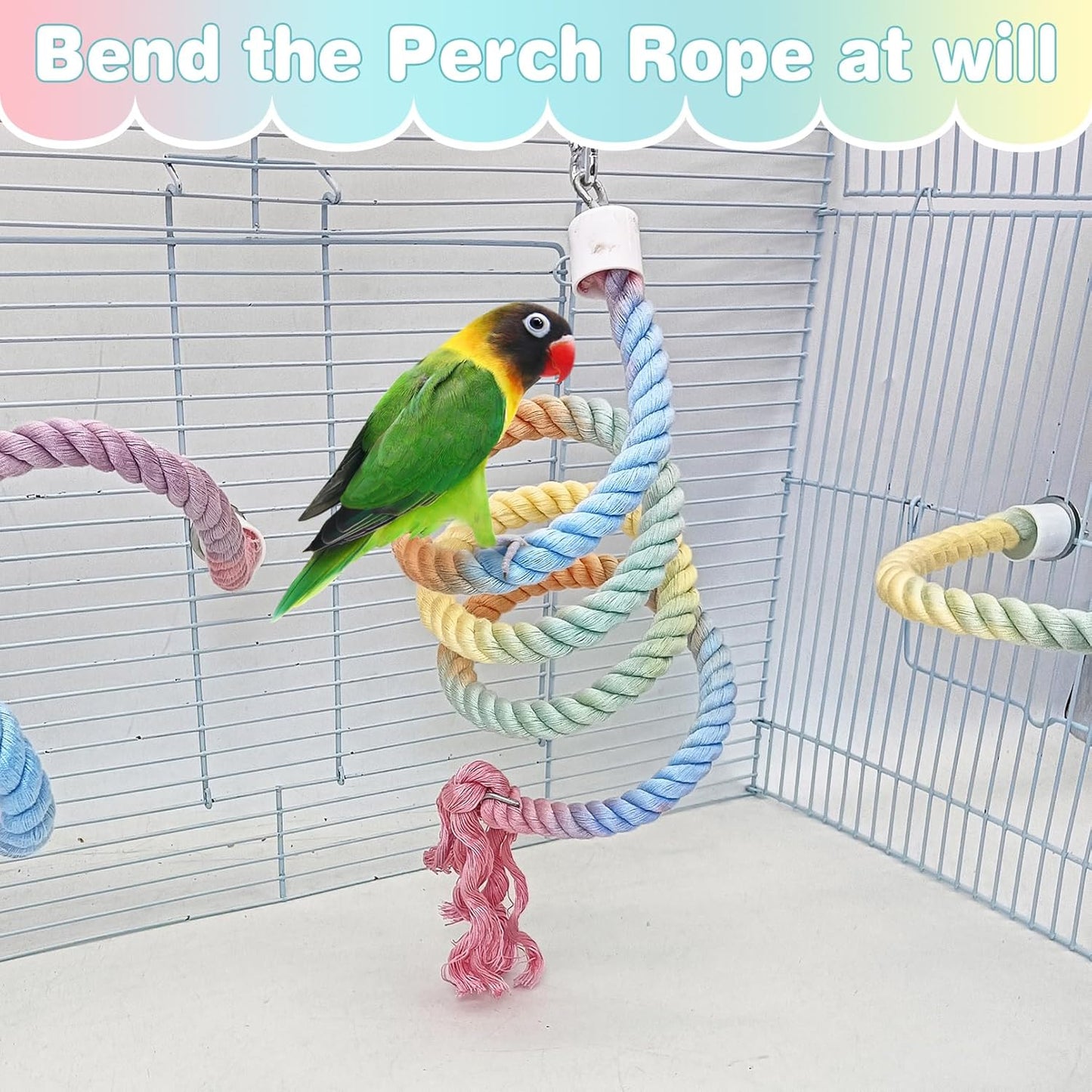 BNOSDM 3 Pcs Bird Rope Perches Gradient Colorful Bendable Climbing Rope Ladders Swings Toy Parakeet Cage Accessories for Parrots, Budgies, Cockatiels, Conures, Lovebirds