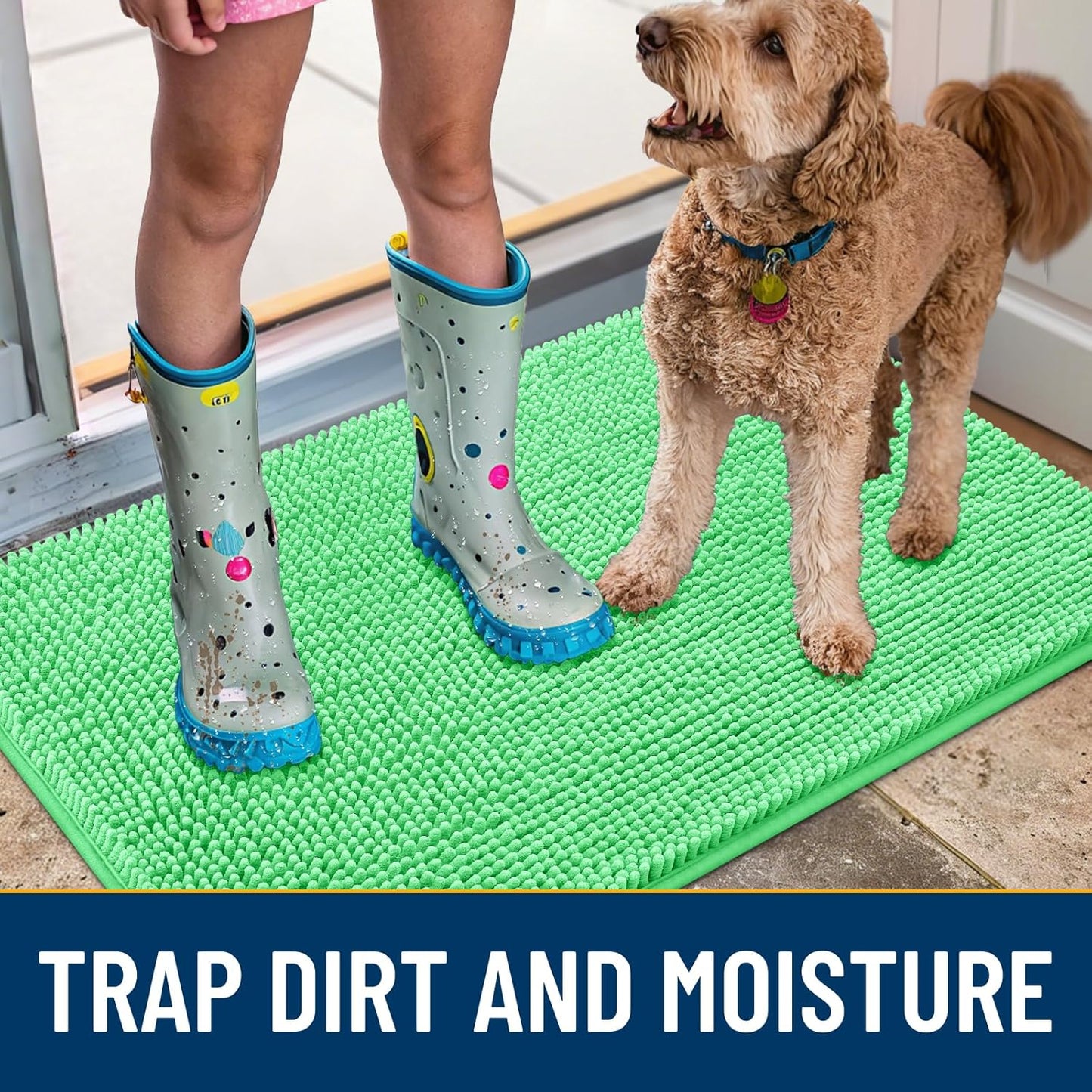 Smiry Dog Door Mat for Muddy Paws 36x24, Absorbs Moisture and Dirt Doormat, Non-Slip Washable Quick Dry Chenille Front Door Mat Indoor Entrance, Entryway Carpet for Inside Floor, Mint Green
