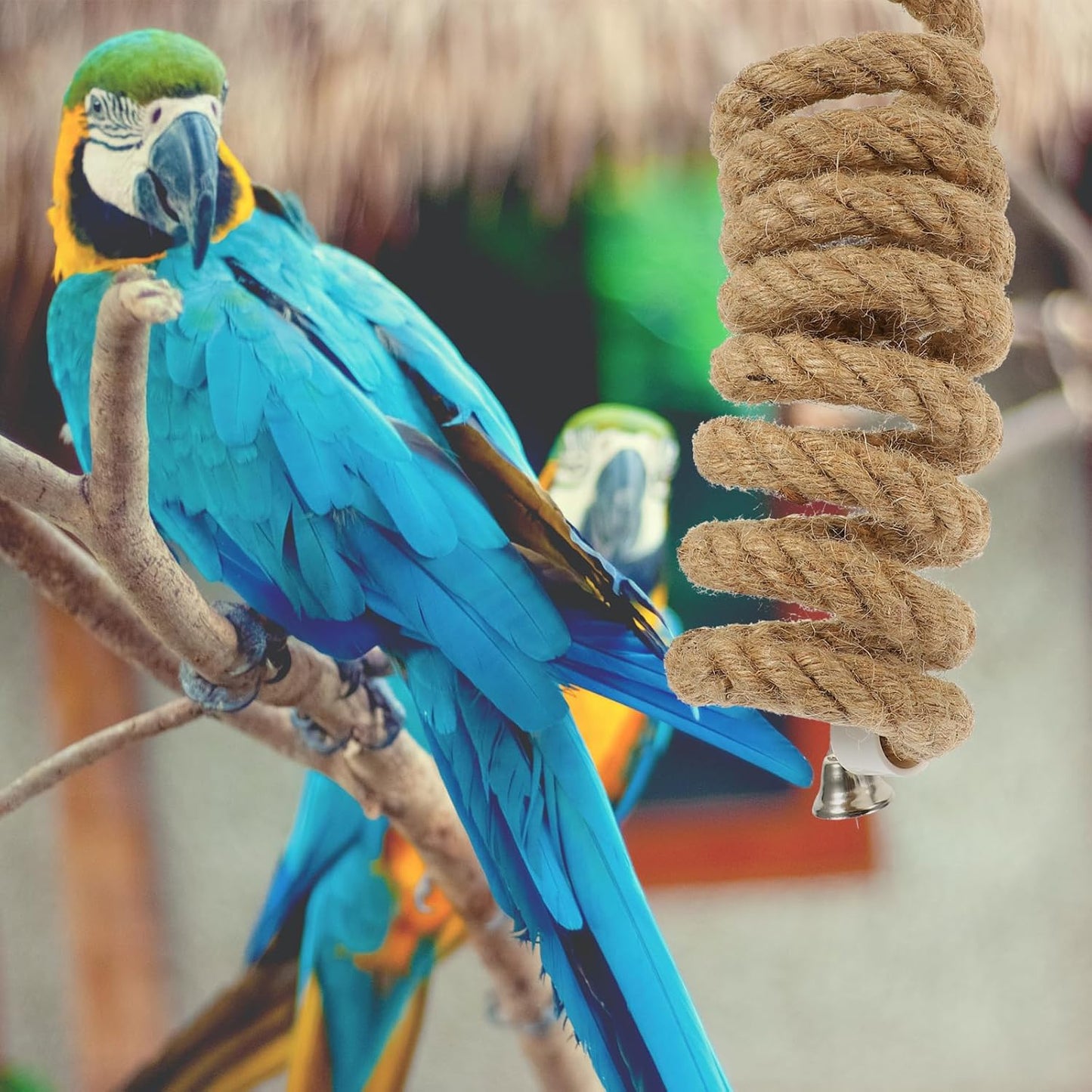 78.6in Bird Spiral Rope Perch Jute Parrot Swing Climbing Standing Toys Chewing Toys Bungee Bird Toys 2m