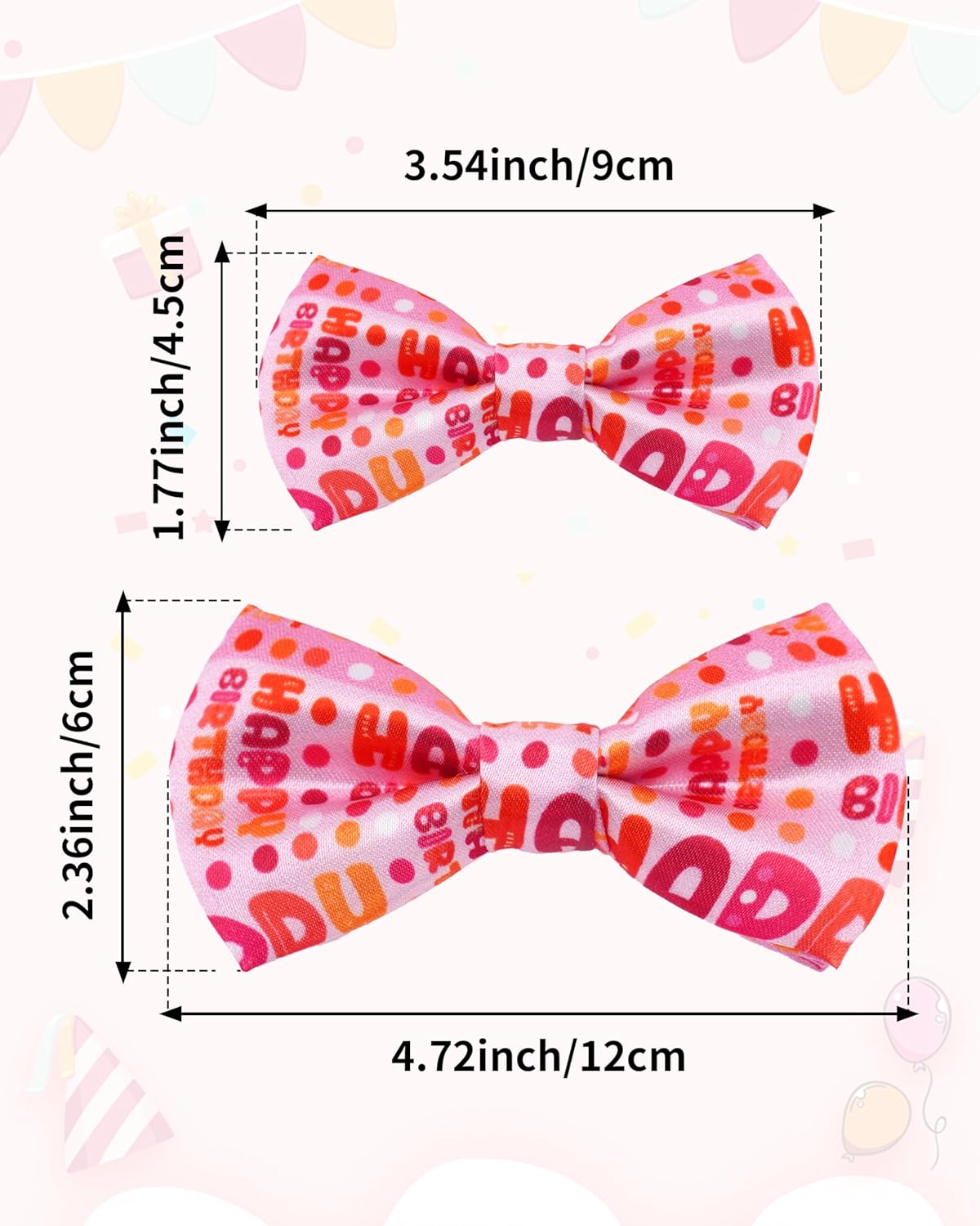 PET SHOW 5 Pack Happy Birthday Big Dog Bow Ties Sliding Collar Attachment Pet Bowties for Medium Large Dogs Party Balloon Cake Bowknots Collar Charms Grooming Accessories