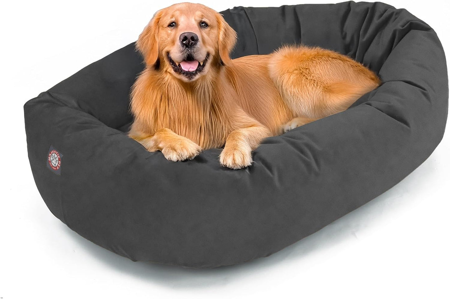 Majestic Pet 40 Inch Suede Calming Dog Bed Washable 40x29x9 (Inch) – Cozy Soft Round Donut Dog Bed with Spine Support for Dogs to Rest Their Head - Pet Bed Large – Gray (2025)
