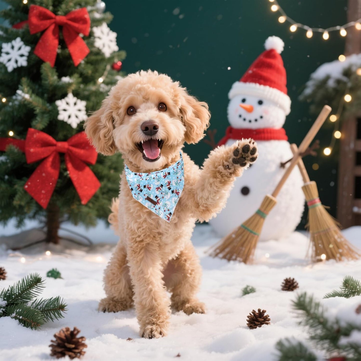 Lionet Paws Christmas Dog Bandana,Fabric Snowman Blue Dogs Kerchief for Small Medium Dogs,Dog Cotton Triangle Bibs Scarf for Girl Boy