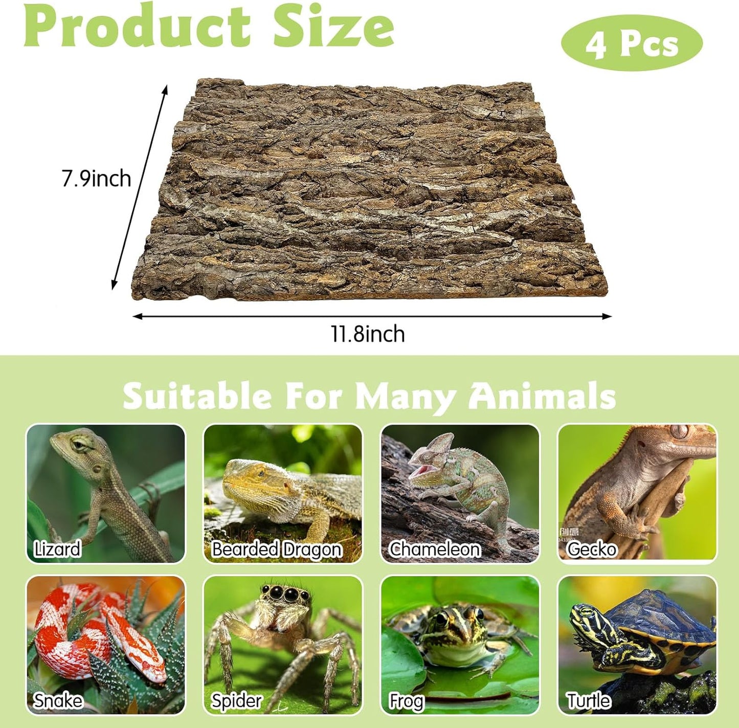 kathson 4PCS Cork Tile Background Bark 11.8”Lx7.9”W Reptile Tank Background Terrarium Backdrop Wall Decor Natural Reptile Climbing Mat for Spider Gecko Lizard Chameleon Bearded Dragon Turtle Snake